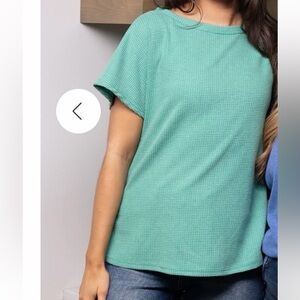 ANDREE BY UNIT Round Neck Waffle Knit Top w/ Dolman Sleeves (GREEN)